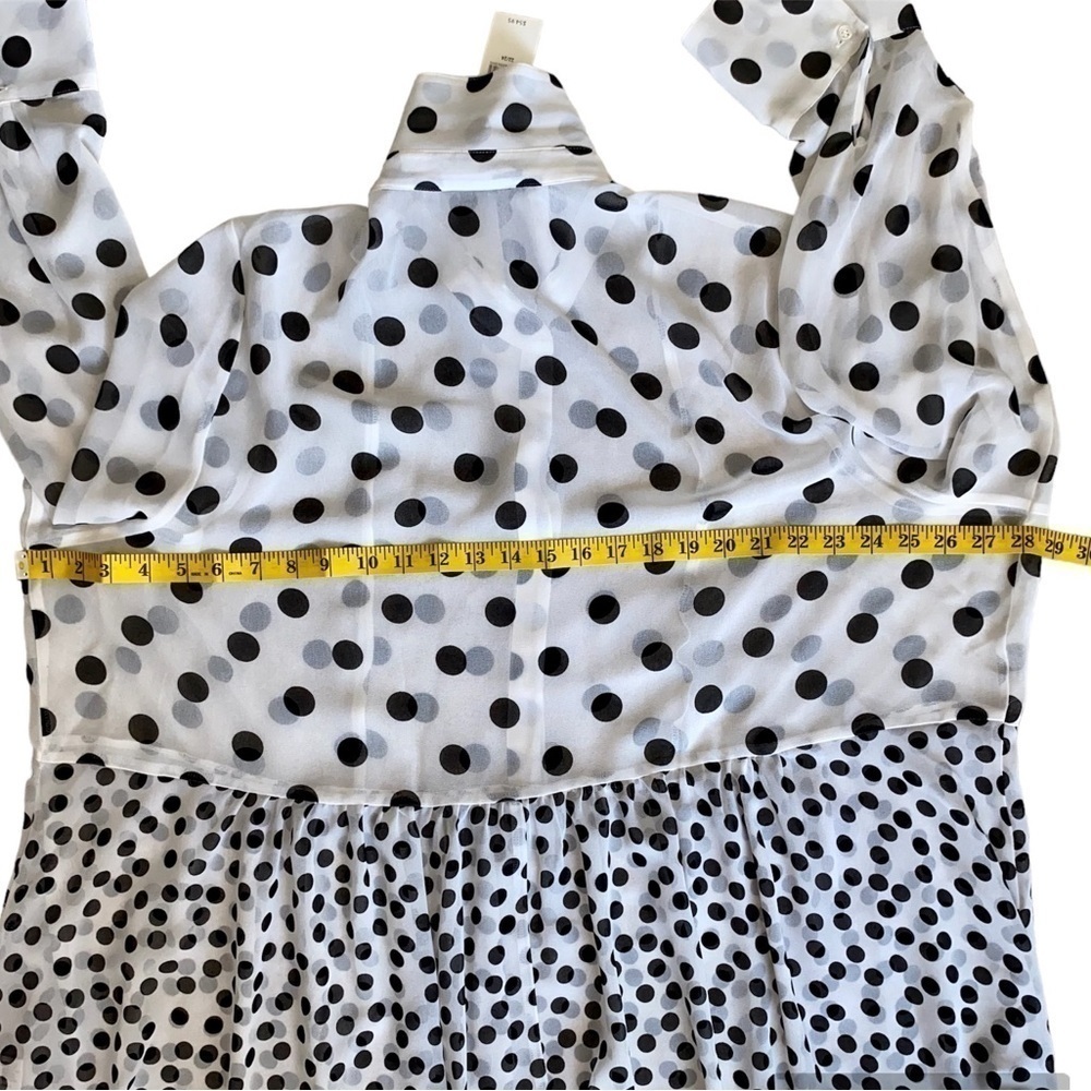 LANE BRYANT Sheer Blouse Long Sleeve White Black Polka Dot Women Plus Size 22/24 - Picture 8 of 14